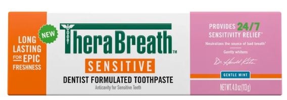 TheraBreath Sensitive Toothpaste, 24/7 Sensitivity Relief (1), With Fluoride for Anticavity Protection, Gentle Mint