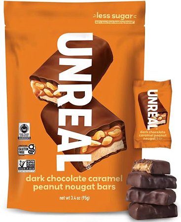 UNREAL Candy Dark Chocolate Caramel Peanut Nougat Bar