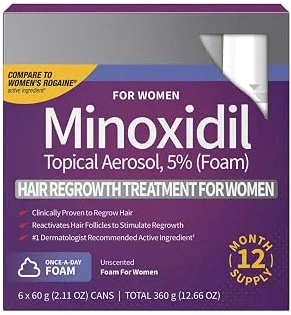 Kirkland Signature 5% Minoxidil Foam for Women, Hair Loss Regrowth Treatment