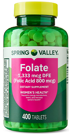 Spring Valley Folic Acid 800mcSpring Valley Folate Dietary Supplement Tablets for Women's Health, 1,333 mcg DFE