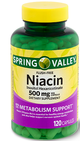 Spring Valley Flush Free Niacin Dietary Supplement Capsules for Metabolism Support, 500 mg