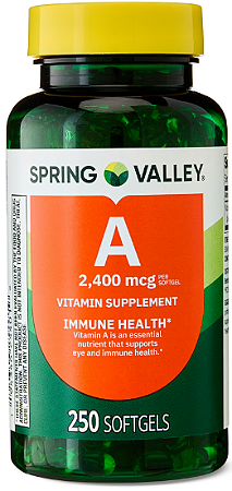 Spring Valley Vitamin A Supplement Softgels for Immune Health, 2400 mcg