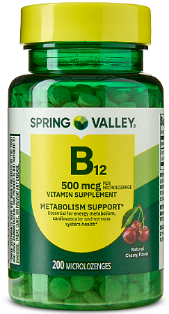 Spring Valley Sublingual Vitamin B12 Supplement, Cherry Flavor, 500 mcg