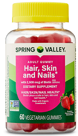 Spring Valley Organic Biotin Vegetarian Gummies, Strawberry Flavor, 2500mcg