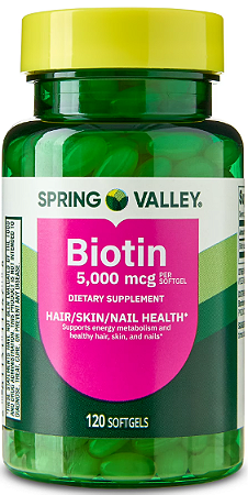 Spring Valley Biotin Dietary Supplement Softgels for Hair/Skin/Nails Health, 5,000 mcg