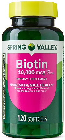 Spring Valley Biotin Dietary Supplement Softgels for Hair/Skin/Nails Health, 10,000 mcg