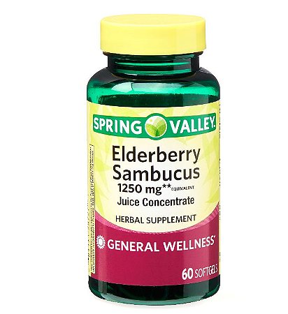 Spring Valley Elderberry Sambucus Softgels, 1250 mg