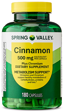 Spring Valley Cinnamon Plus Chromium Metabolism Support Dietary Supplement Capsules, 500 mg