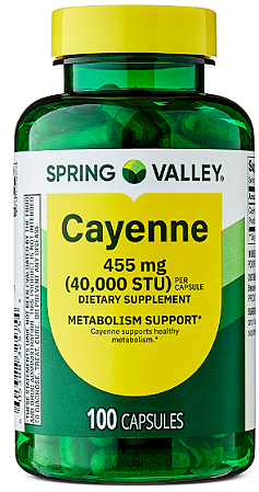 Spring Valley Cayenne Dietary Supplement Capsules for Metabolism Support, 455 mg