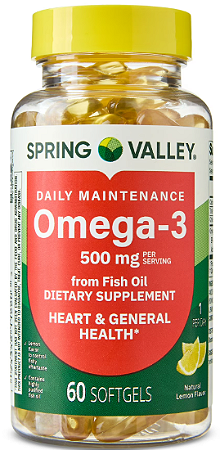 Spring Valley Daily Maintenance Omega-3 From Fish Oil Dietary Supplement Softgels for General & Heart Health, Lemon Flavor, 500 mg