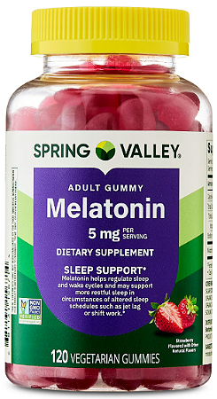 Spring Valley Non GMO Melatonin Sleep Support Dietary Supplement Gummies, Strawberry, 5 mg