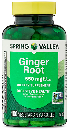 Spring Valley Ginger Root Dietary Supplement Capsules for Digestive Health, 550 mg