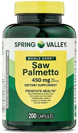 Spring Valley Whole Herb Saw Palmetto Prostate Men's Health Dietary Supplement Capsules, 450 mg