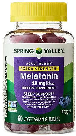 Spring Valley Non GMO Melatonin Sleep Support Dietary Supplement Gummies, Blueberry, 10 mg