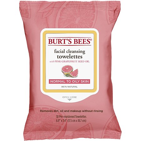 Burt's Bees Facial Cleansing Towelettes for Normal to Oily Skin, Pink Grapefruit