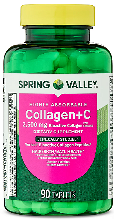 Spring Valley Highly Absorbable Collagen + C Tablets for Hair/Skin/Nail Health, 2,500 mg