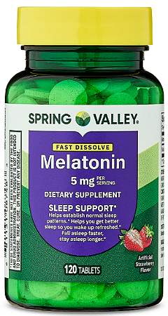 Spring Valley Melatonin Sleep Dietary Supplement Fast-Dissolve Tablets, Strawberry, 5 mg