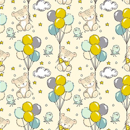 TECIDO 100% ALGODÃO FABRICART COLEÇÃO TEDDY TEDDY BALLOONS - PREÇO DE 0,50 x 1,50