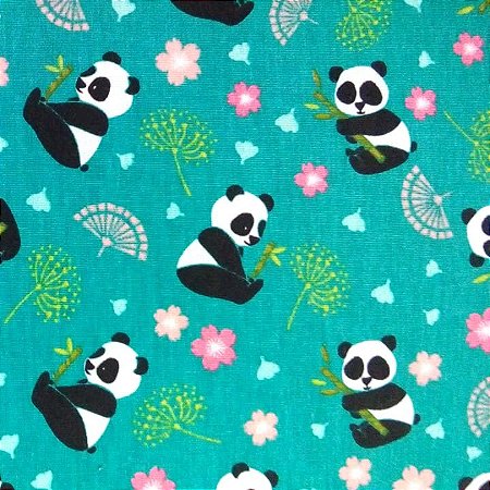 TECIDO 100% ALGODÃO PERIPAN - PANDA FUNDO TIFFANY ESCURO - PREÇO DE 0,50 x 1,50MT