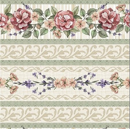 TECIDO 100% ALGODÃO DIGITAL FUXICOS E FRICOTES COLEÇÃO BARRADOS FLORAIS -BARRADO FLORAL CHIC- PREÇO DE 0,50 X 1,50MT