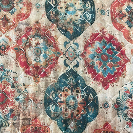 TECIDO MATELASSADO NYLON IMPERMEÁVEL FLORAL ÉTNICO 1 - QUILT RETO - PREÇO DE 0,50 X 1,45