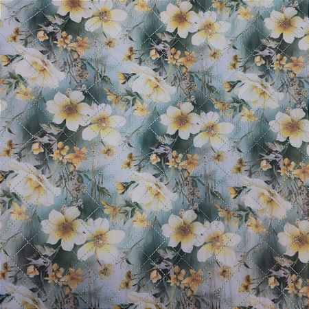 TECIDO MATELASSADO NYLON IMPERMEÁVEL FLORAL CAMOMILA - QUILT RETO - PREÇO DE 0,50 X 1,45