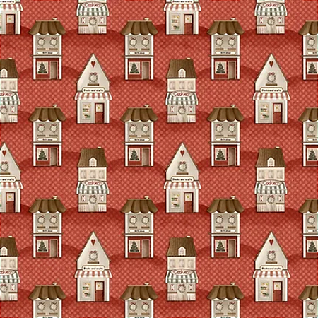 TECIDO 100% ALGODAO DIGITAL FUXICOS E FRICOTES COLEÇÃO MEU NATAL 2024 - MINI CASINHAS FUNDO VERMELHO- PREÇO DE 0,50 X 1,50MT