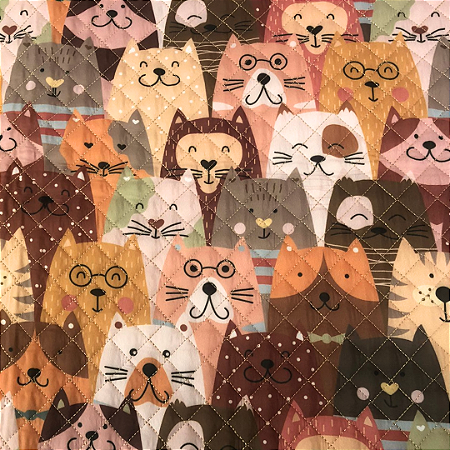 TECIDO MATELASSADO NYLON IMPERMEÁVEL GATINHOS - QUILT RETO PREÇO DE 0,50 X 1,45
