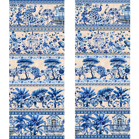 TECIDO 100% ALGODÃO DIGITAL PEDRA NEGRA - BARRADOS ANIMAIS AZUL- PREÇO 0,50M X 1,50