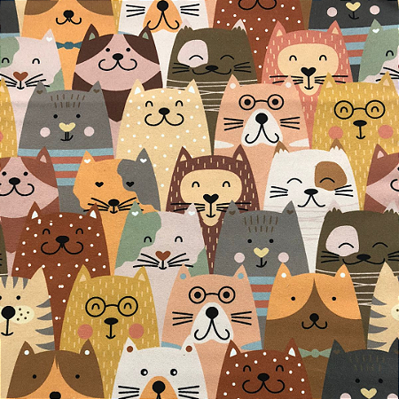 TECIDO DIGITAL MICROFIBRA 400 FIOS 1000 TONS GATINHOS - PREÇO DE 0,50 x 1,35M