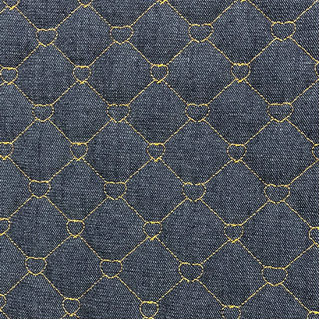 TECIDO MATELASSADO JEANS TRADICIONAL POÁ CORAÇÃO CARAMELO- PREÇO DE 0,50 x 1,50MT