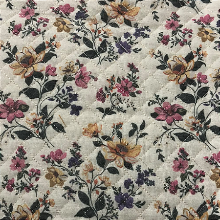 TECIDO MATELASSADO LINHO ESTAMPADO FLORAL DELICADO - PREÇO DE 0,50 x 1,35 MT