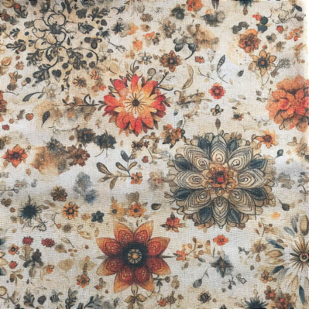 LINHO ESTAMPADO MANDALA FLORAL - 1000TONS - PREÇO DE 1,0 X 1,35 MT