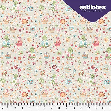 TECIDO 100% ALGODÃO ESTILOTEX - PÁSCOA CASAL COELHO COMPOSÊ - PREÇO 0,50M X 1,50M