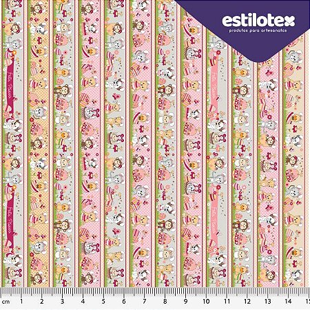 TECIDO 100% ALGODÃO ESTILOTEX - PÁSCOA QUERO SER COELHO BARRADOS - PREÇO 0,60M X 1,50M