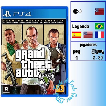 Grand Theft Auto 5 (GTA V) Premium Online Edition - PS4 - Novo