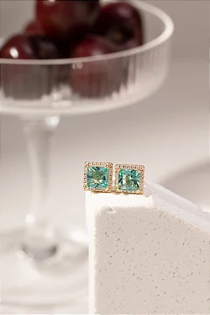 Brinco Horizonte Azul - Banho Ouro 18K