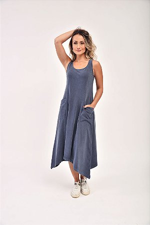 VESTIDO MIDI ESTONADO JEANS COM BOLSO - R$ 69,90 no atacado(mais de R$ 400,00), PIX e usando o cupom (5000), permitindo combinar cores, tamanhos e modelos.