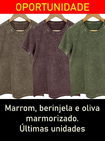 Ponta de estoque - marmorizado berinjela, oliva e marrom - R$ 18,90 no atacado(mais de R$ 400,00), PIX e usando o cupom (5000), permitindo combinar cores, tamanhos e modelos P, M, G, GG.