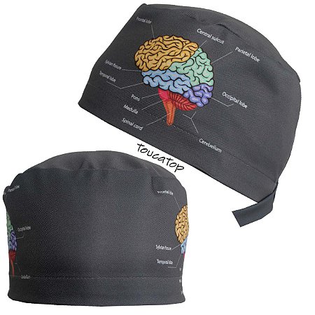 Gorro Cirúrgico, Neuroanatomia, Cérebro Colorido, Cinza