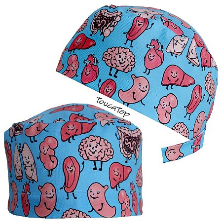 Gorro Cirúrgico, Órgãos Humanos Sorrindo, Azul Claro