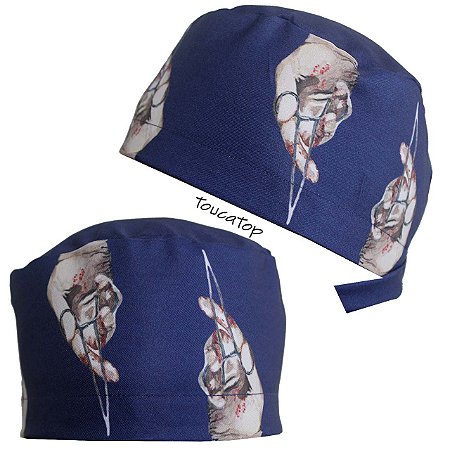 Gorro Cirúrgico, Mão Luva Segurando Afastador Operando, Azul