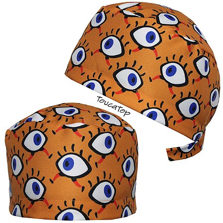 Gorro Cirúrgico, Desenho Olhos com Pernas, Laranja