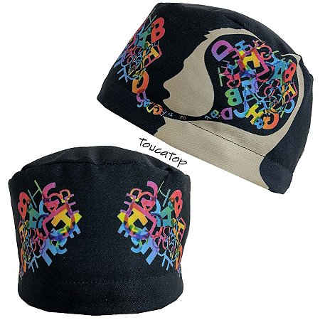 Gorro Cirúrgico, Letras Coloridas, Fonoaudiologia, Preto