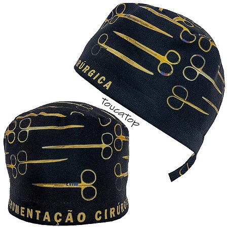 Gorro, Pinças Douradas, Instrumentação Cirúrgica, Com Texto, Preto