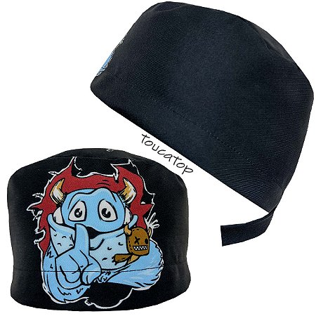 Gorro Cirúrgico, Monstrinho Azul Saindo Pela Cabeça, Preto