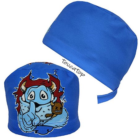 Gorro Cirúrgico, Monstrinho Azul Saindo Pela Cabeça, Monstro, Azul