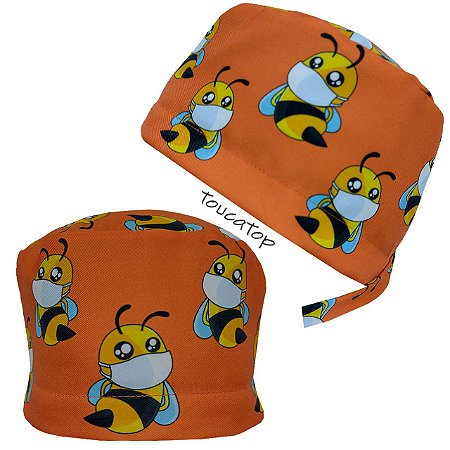 Gorro Cirúrgico, Abelhas Usando Máscara,  Laranja