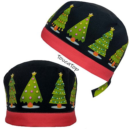 Gorro Natal, Árvore de Natal Verde, Barra Vermelha, Preto