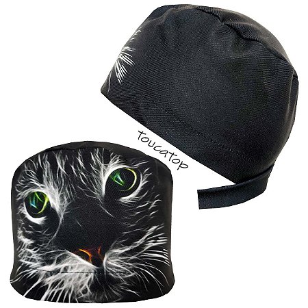 Gorro Cirúrgico, Gato Olhos Coloridos, Preto